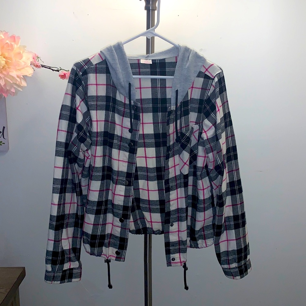Used plaid womenswear cover up with hoodie